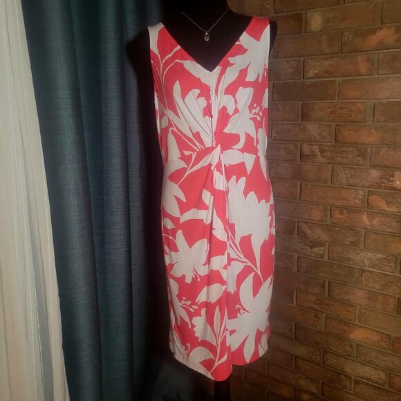 Tommy Bahama Dresses & Skirts - Tommy Bahama Pink/Coral Hibiscus Floral Sleeveless V-Neck Midi Dress - Size L
